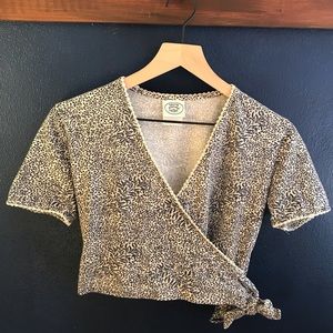 Laura Ashley Blue & White Floral Wrap Crop Top